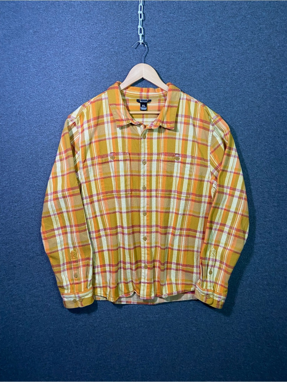 Cotopaxi Mero Organic Flannel Shirt Mens XL Plaid Yellow Orange Amber Button Up